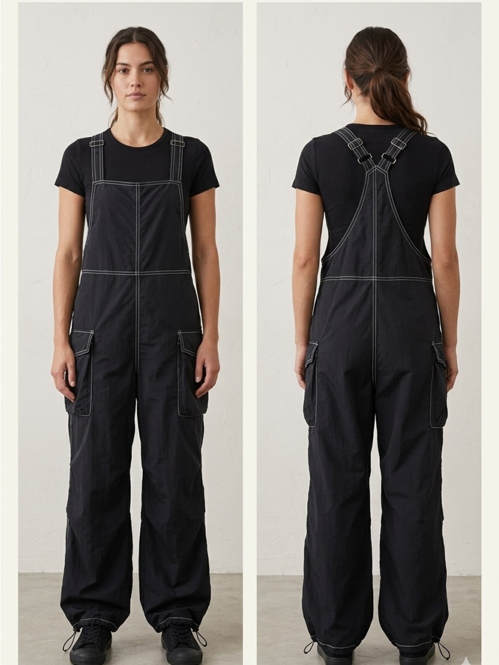 Almost Famous Baggy Cargo Parachute Style Overalls Jumpsuit , size M